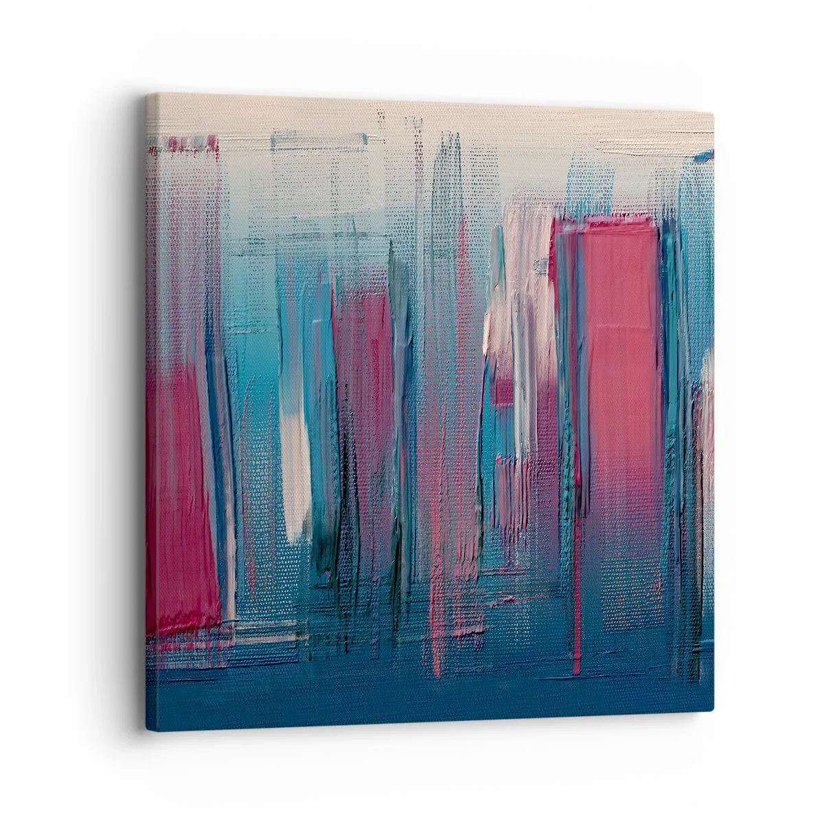 Schilderen op canvas - Verticale compositie in blauw en rood - 30x30 cm