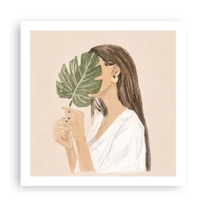 Poster - Mysterieus portret met een waaier - 60x60 cm