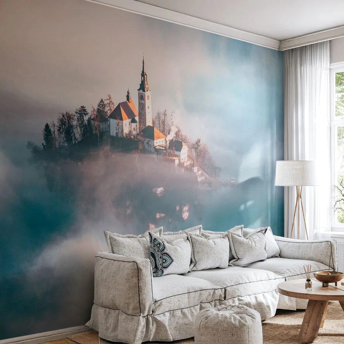 Fotobehang Premium Sand - droom eiland - Landschap, Architectuur, Kerk - 100x70 cm