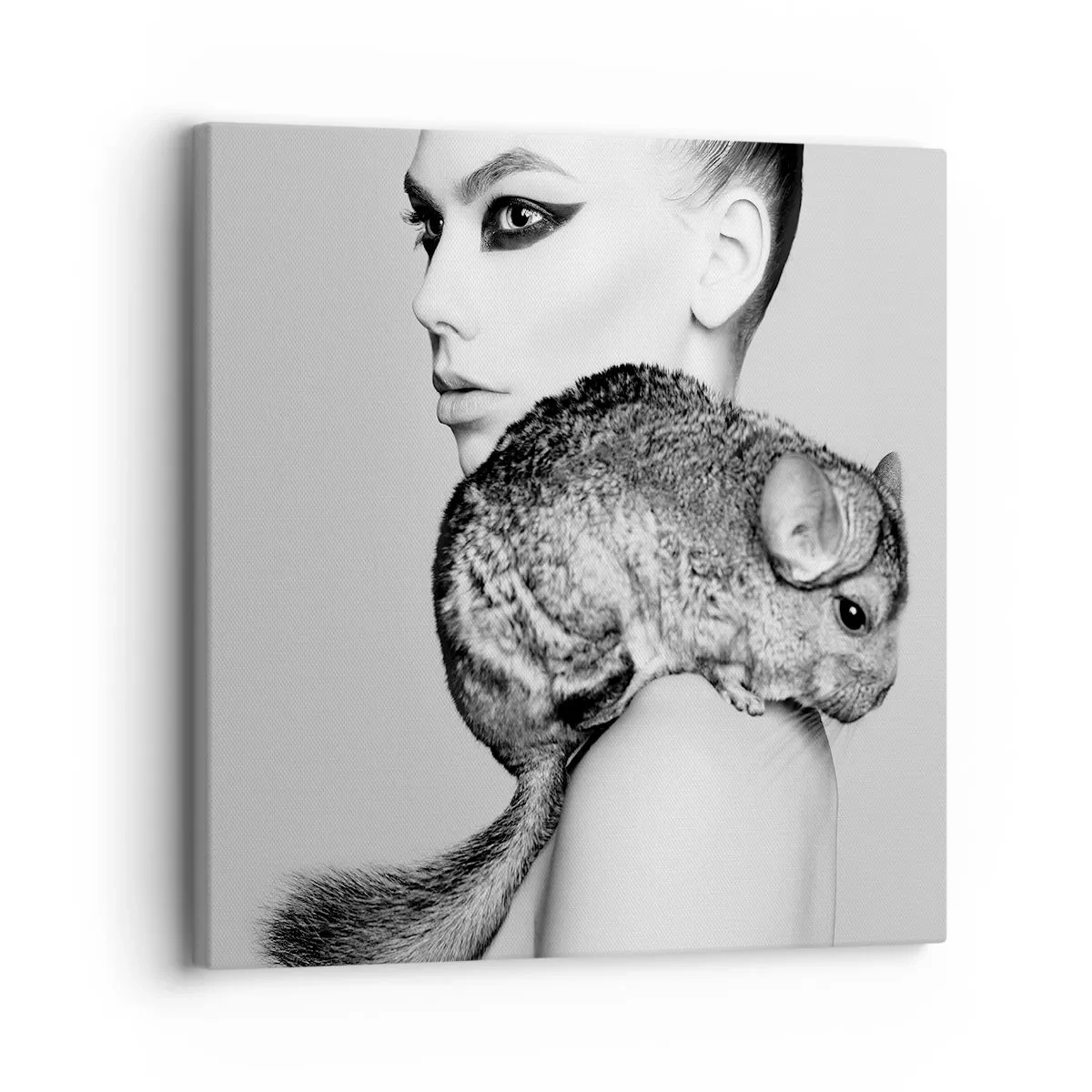 Schilderen op canvas - Dame met een chinchilla - 30x30 cm