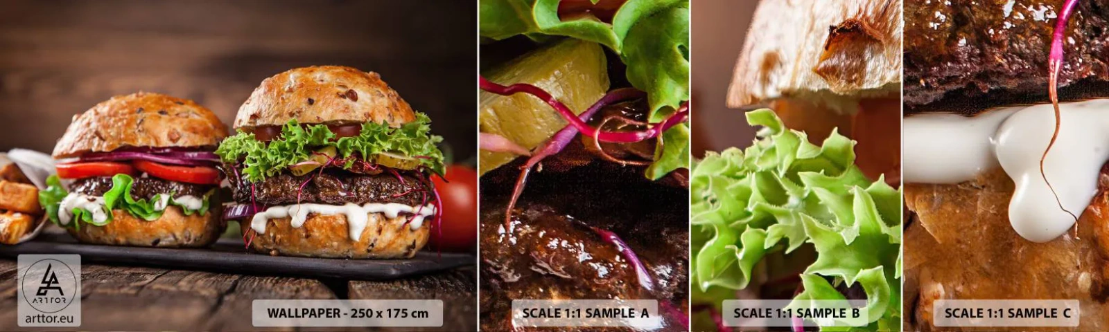 Fotobehang Staaltje Standard Eco - Amerikaanse droom - Gastronomie, Hamburger, Culinair - 100x30 cm