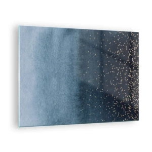 Schilderen op glas - Marineblauwe kleurverlopen met kleine gouden stippen - 70x50cm - Samenstelling - blauwe fasen - Moderne wanddecoratie voor woonkamer en slaapkamer ARTTOR