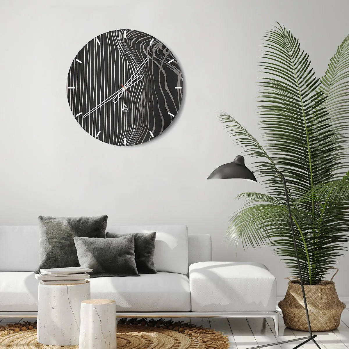 Wandklok - Klok - Abstracte lijnen op een donkere achtergrond - 30x30cm - Ritme en accent - Moderne wanddecoratie voor woonkamer, keuken en slaapkamer ARTTOR