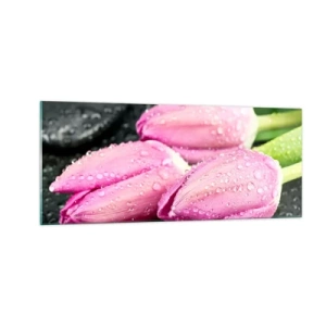 Schilderen op glas - Lila drie op een zwarte steen - 100x40 cm