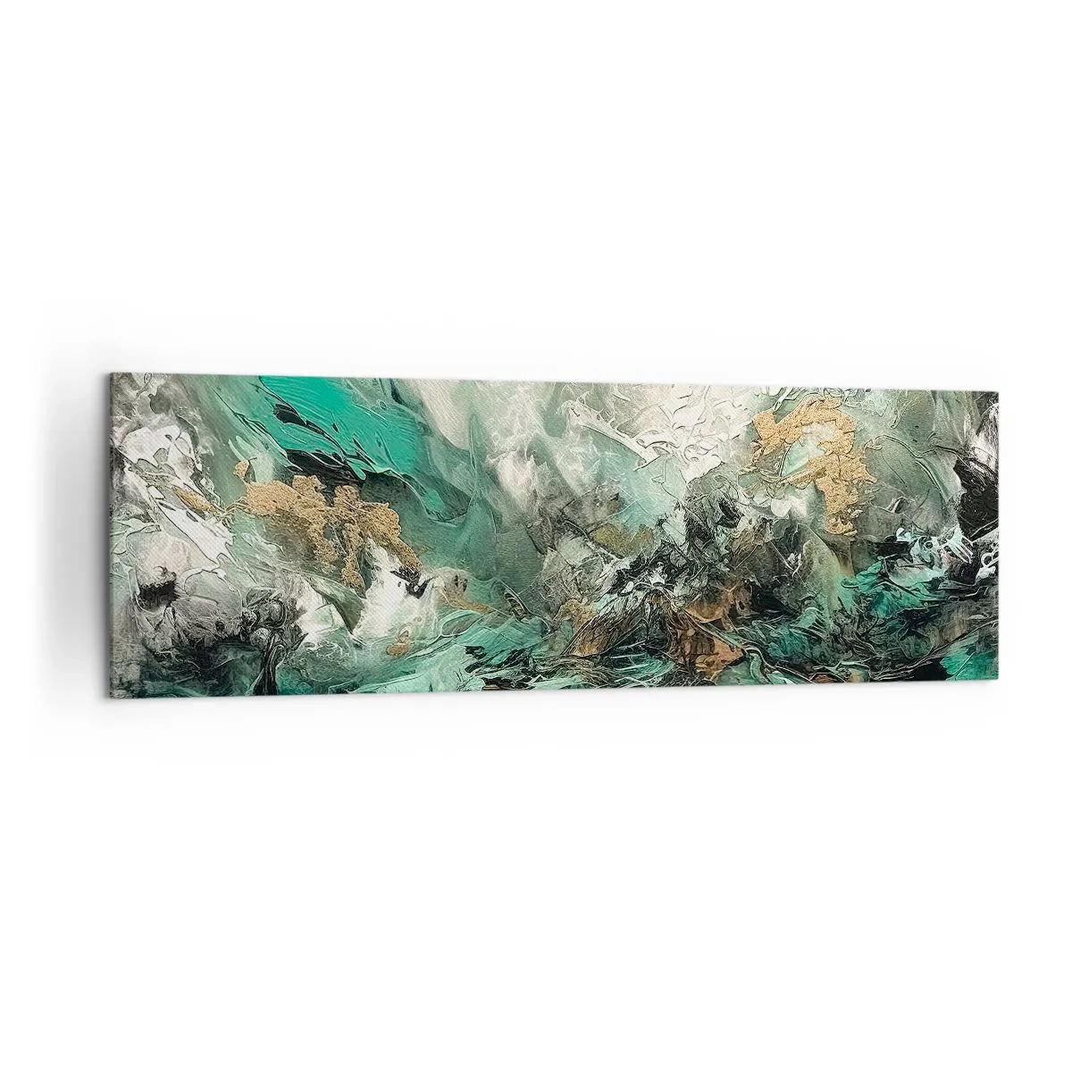 Schilderen op canvas - Emerald en zwarte branding - 160x50 cm