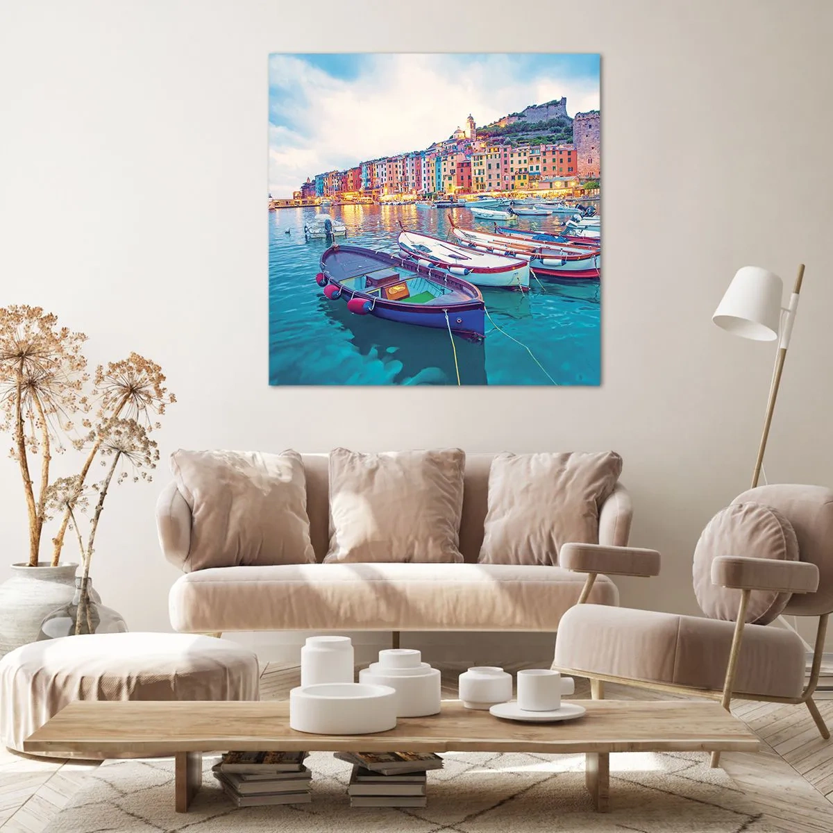 Schilderen op canvas - Kleurrijke avond in de haven - 30x30 cm