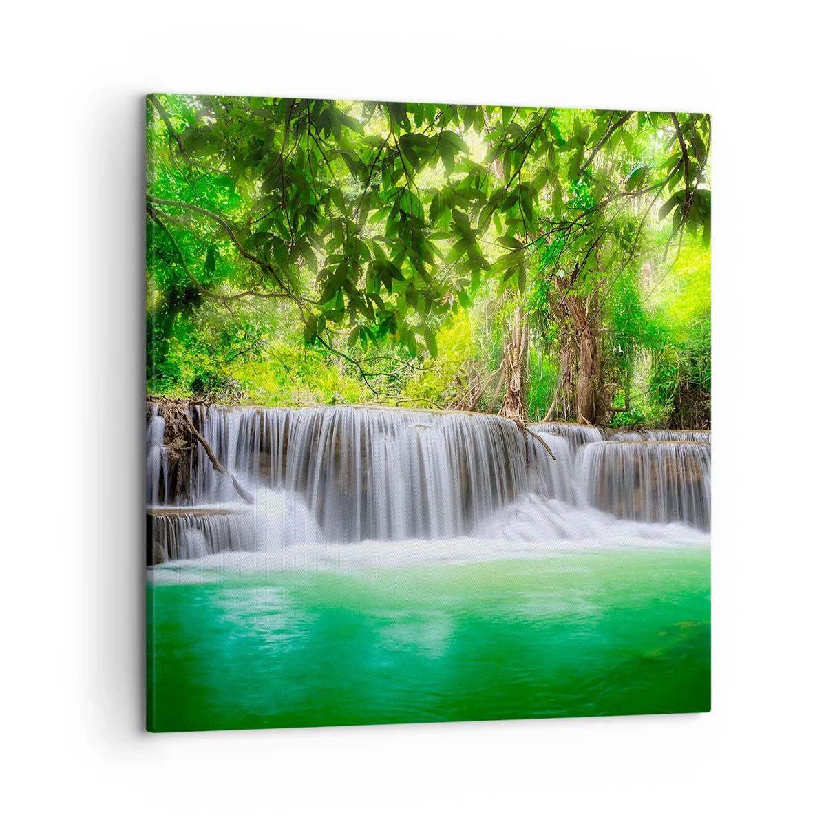 Schilderen op canvas - Een waterval in het groen - 50x50 cm