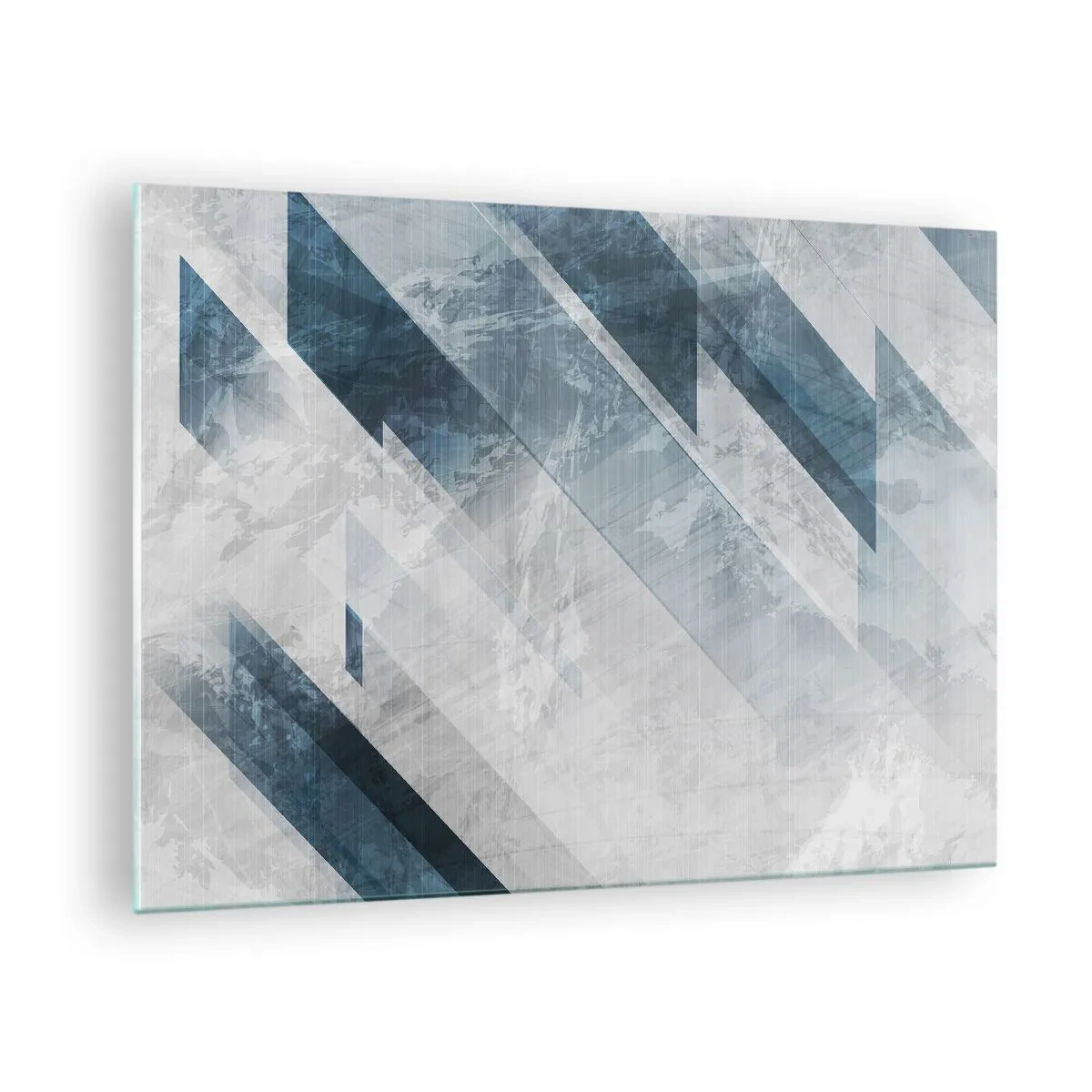 Schilderen op glas - Geometrische strepen in tinten grijs en marineblauw - 70x50cm - Ruimtelijke compositie - grijze beweging - Moderne wanddecoratie voor woonkamer en slaapkamer ARTTOR
