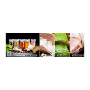 Fotobehang Monster Zelfklevend Deluxe Sticker - Zodat het leven smaak heeft - Gastronomie, Gedroogde kruiden, Specerijen - 100x30 cm