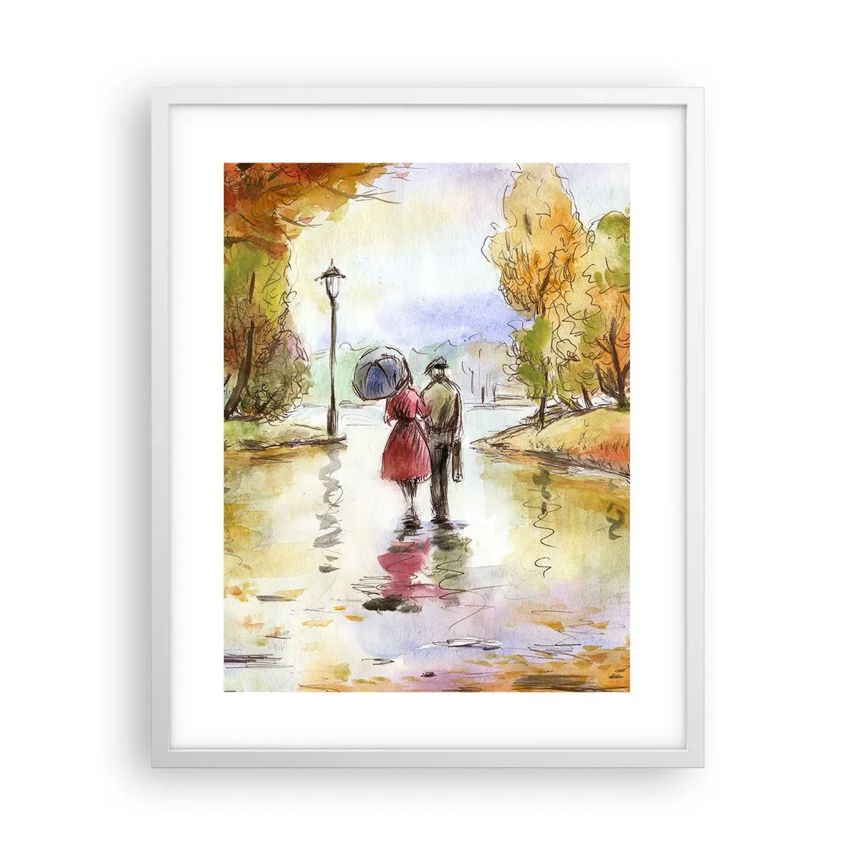 Poster in een witte lijst - Romantische herfst in het park - 40x50 cm