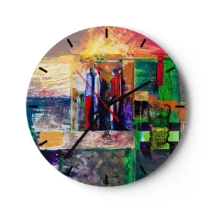 Wandklok - Klok - Een abstract schilderij met figuren in felle kleuren. - 30x30cm - Relaties en emoties - Moderne wanddecoratie voor woonkamer, keuken en slaapkamer ARTTOR