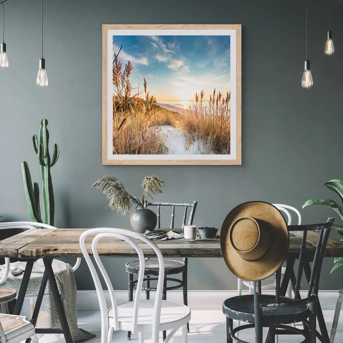 Een poster in een licht eiken lijst - Noord strand - 40x40 cm