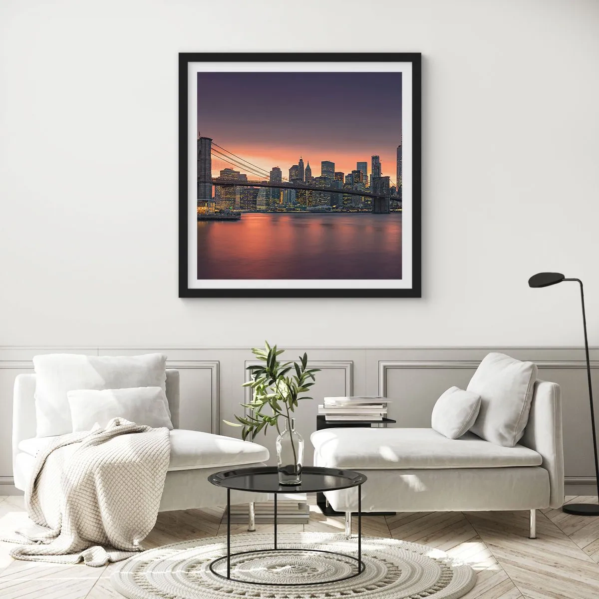 Poster in een zwarte lijst - Ondergedompeld in lila stilte - 40x40 cm