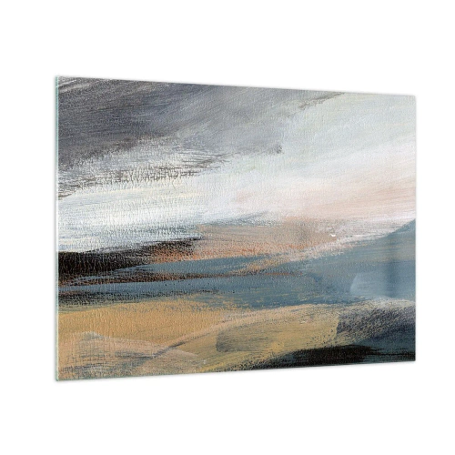 Schilderen op glas - Een abstract landschap in koele, aardse kleuren. - 70x50cm - Abstractie: noordelijk landschap - Moderne wanddecoratie voor woonkamer en slaapkamer ARTTOR
