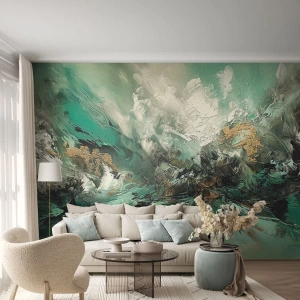 Fotobehang Premium Sand - Emerald en zwarte branding - Abstractie, Deel, Verf - 500x350 cm