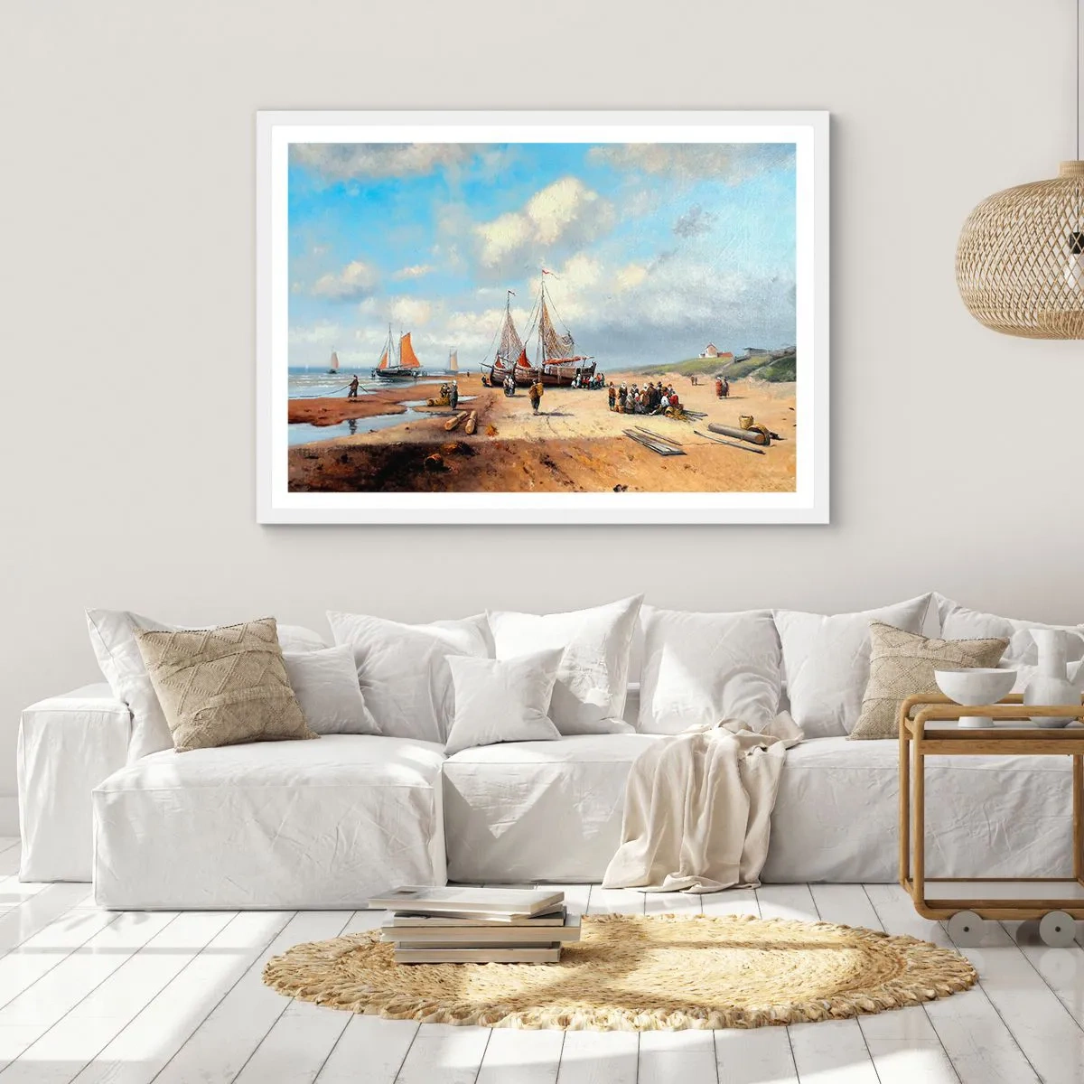 Poster in een witte lijst - Na een geslaagde vangst - 50x40 cm