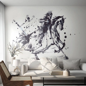 Fotobehang Premium Canvas - Zwarte ridder - Abstractie, Ridder te paard, Het pantser van de ridder - 100x70 cm