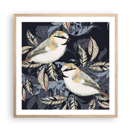 Een poster in een licht eiken lijst - Geel-blauwe triller - 60x60 cm