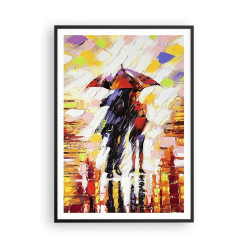 Poster in een zwarte lijst - Samen door de nacht en regen - 70x100 cm