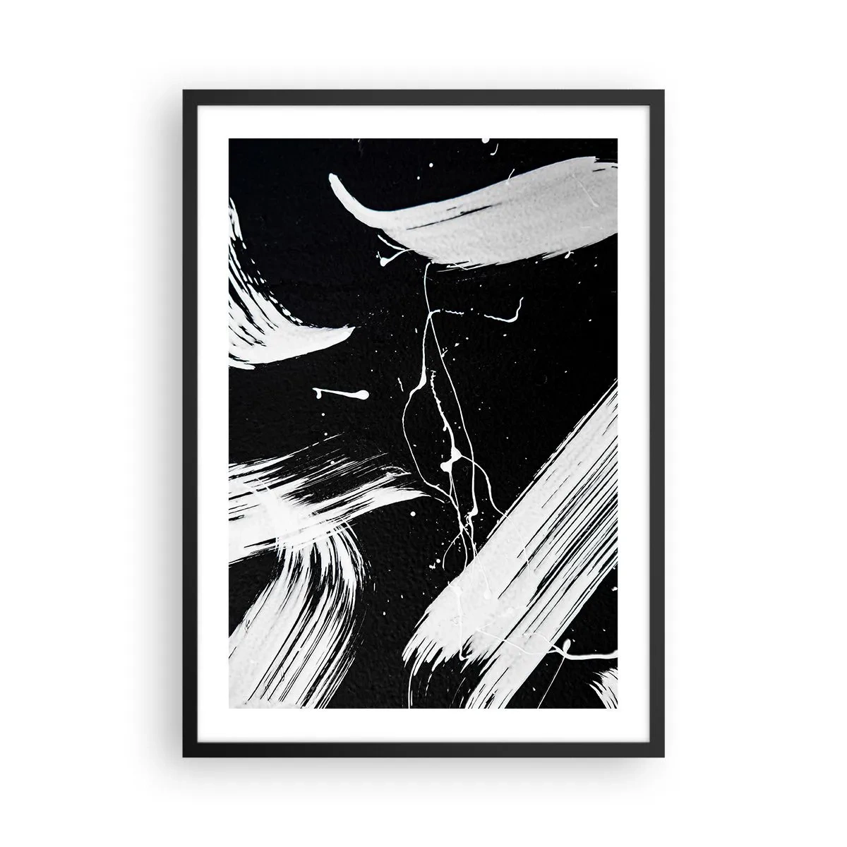 Poster in een zwarte lijst - Abstracte compositie van zwart-witte penseelstreken - 50x70cm - Breek de duisternis - Moderne wanddecoratie voor woonkamer en slaapkamer ARTTOR