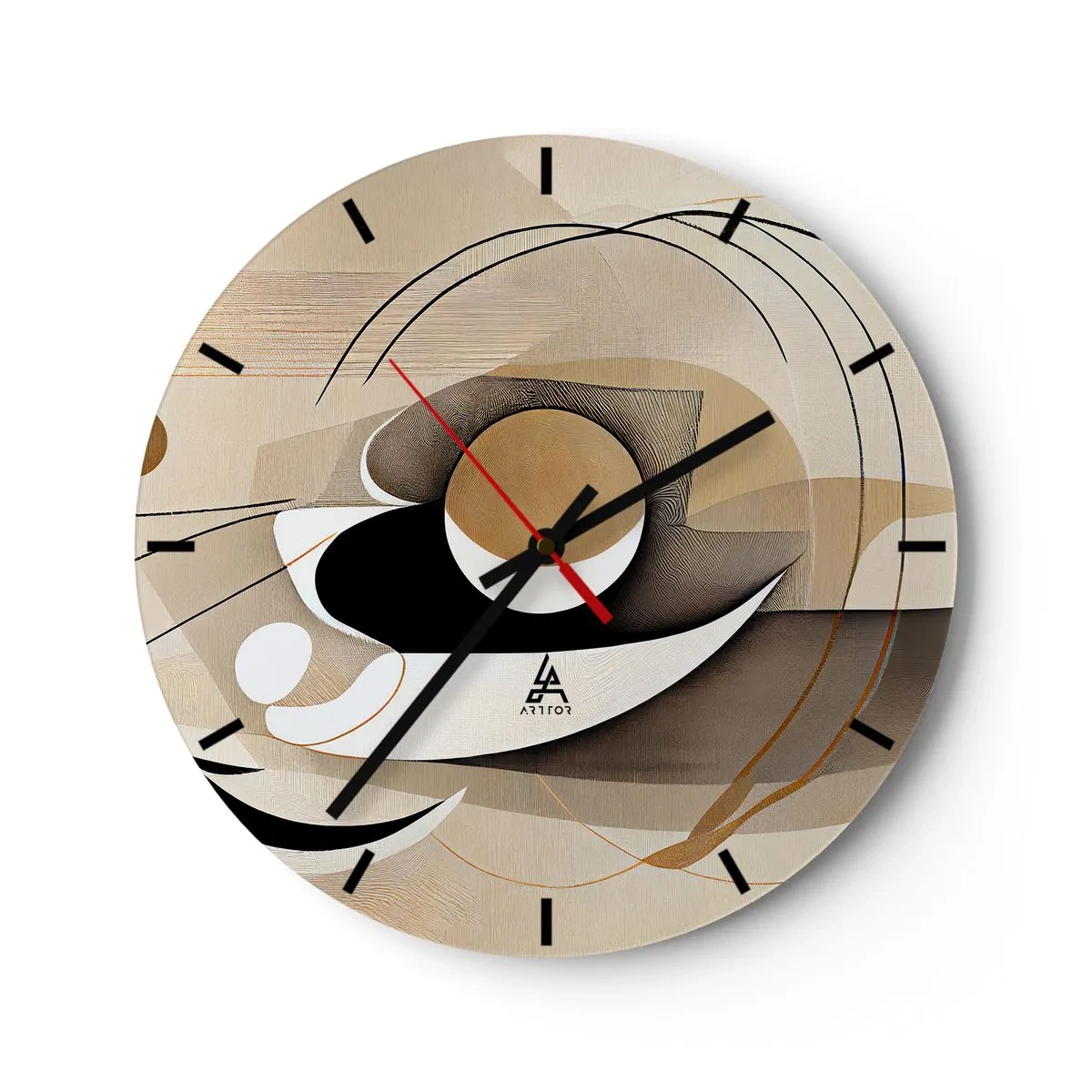 Wandklok - Klok - Een geometrische compositie met bogen en vormen in beige tinten. - 30x30cm - Compositie: de essentie van de dingen - Moderne wanddecoratie voor woonkamer, keuken en slaapkamer ARTTOR