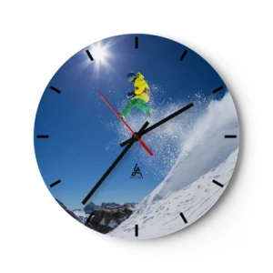 Wandklok - Klok - Een skiër maakt een sprong met bergen op de achtergrond - 30x30cm - Dansend met de bergen - Moderne wanddecoratie voor woonkamer, keuken en slaapkamer ARTTOR
