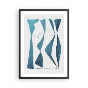 Poster in een zwarte lijst - Een abstracte compositie in blauwtinten met dynamische lijnen. - 50x70cm - Abstractie: turquoise verbinding - Moderne wanddecoratie voor woonkamer en slaapkamer ARTTOR