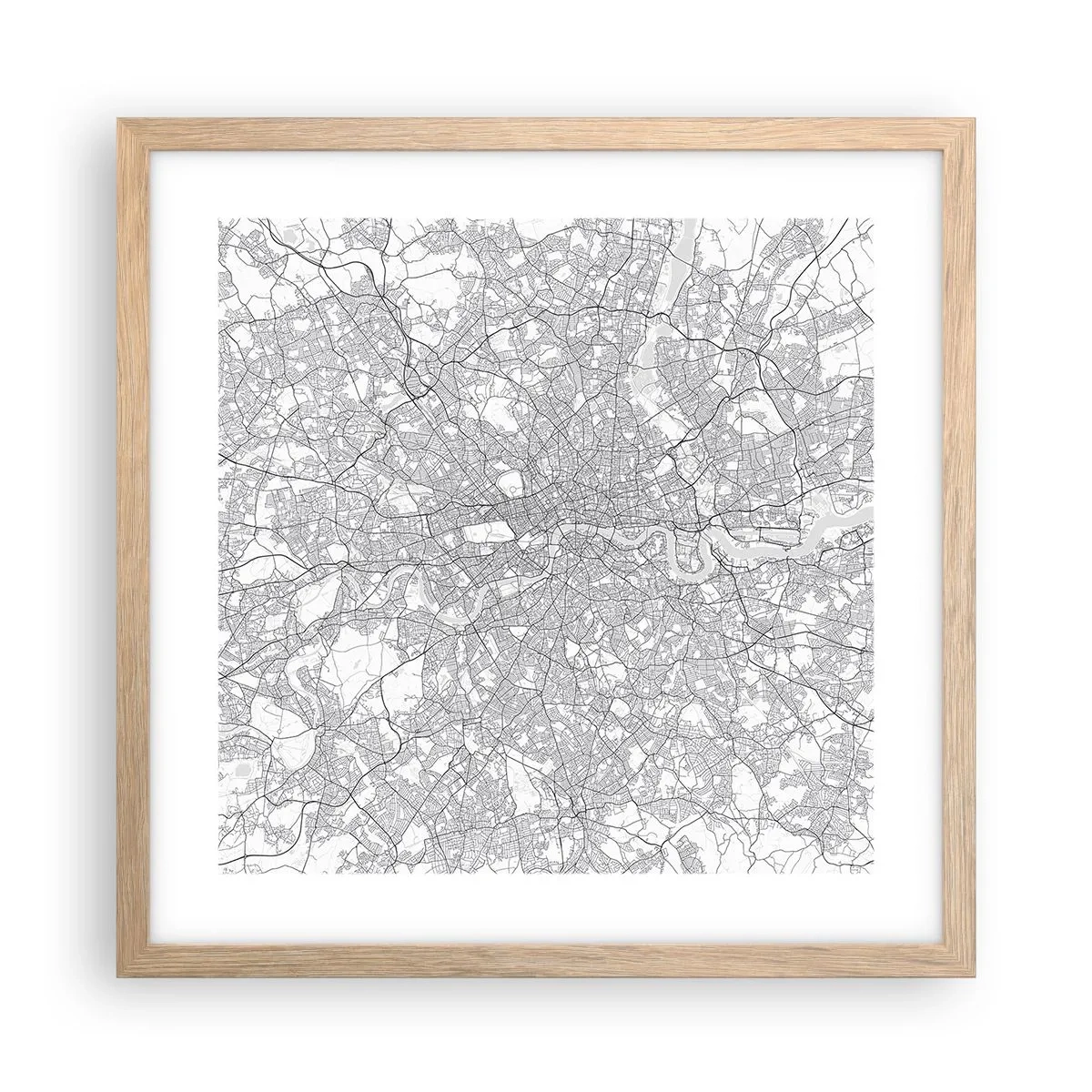 Een poster in een licht eiken lijst - Kaart van het doolhof van Londen - 40x40 cm