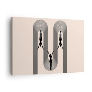 Schilderen op canvas - Geometrische silhouetten op een beige achtergrond - 70x50cm - Op zijn kop - Moderne wanddecoratie voor woonkamer en slaapkamer ARTTOR