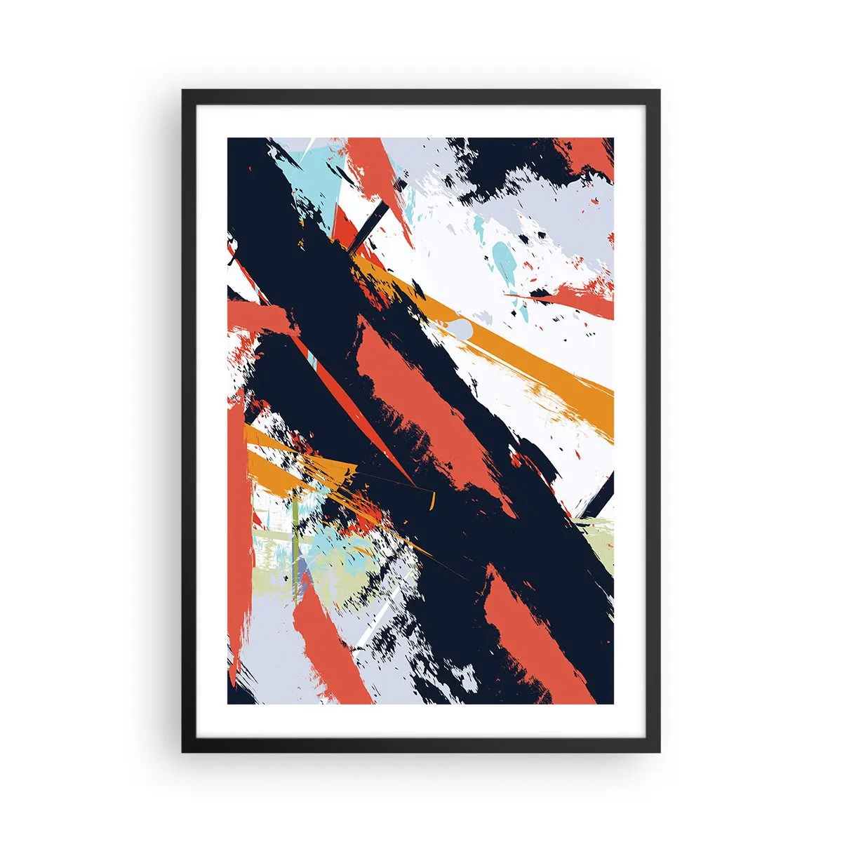 Poster in een zwarte lijst - Abstracte compositie met dynamische penseelstreken. - 50x70cm - Dynamische compositie - Moderne wanddecoratie voor woonkamer en slaapkamer ARTTOR