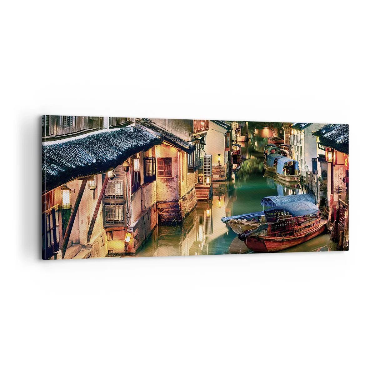 Schilderen op canvas - Een avond op een Chinese straat - 100x40 cm