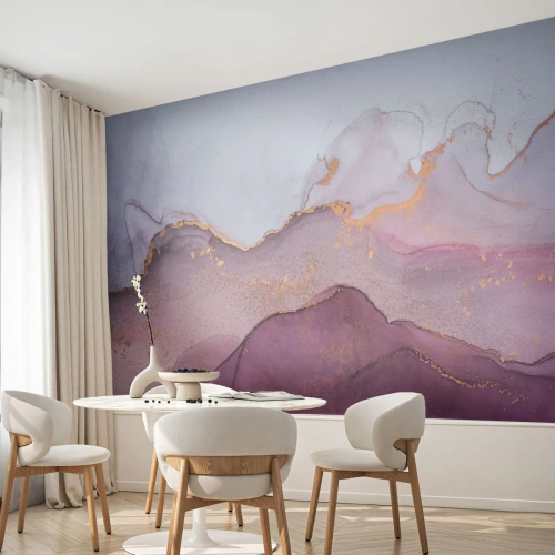 Fotobehang Premium Sand - Lila en paarse golven - Abstractie, Deel, Moderne kunst. - 100x70 cm