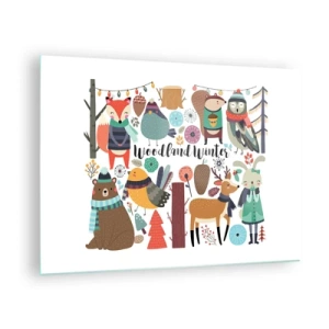 Schilderen op glas - Winterbos met schattige dieren ter illustratie - 70x50cm - Sprookjesvakantie in het bos - Moderne wanddecoratie voor woonkamer en slaapkamer ARTTOR