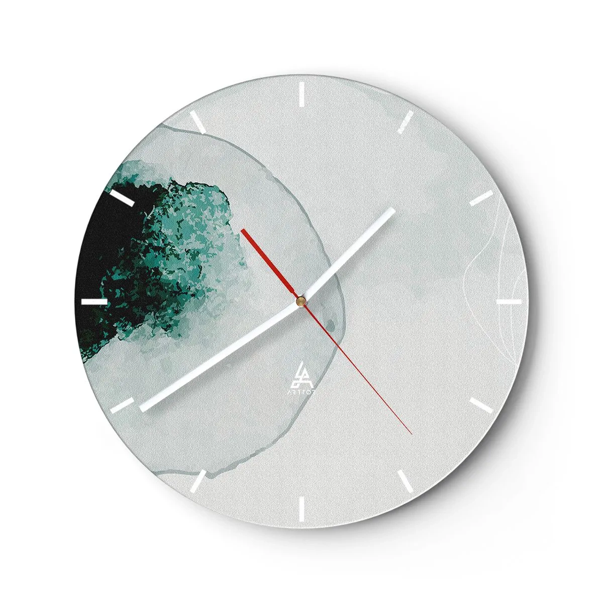 Wandklok - Klok - Een artistieke compositie die lijkt op een druppel water met groen - 30x30cm - In een druppel water - Moderne wanddecoratie voor woonkamer, keuken en slaapkamer ARTTOR