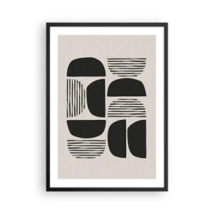Poster in een zwarte lijst - Geometrische abstractie met zwarte vormen en lijnen - 50x70cm - Halfslachtige deals - Moderne wanddecoratie voor woonkamer en slaapkamer ARTTOR