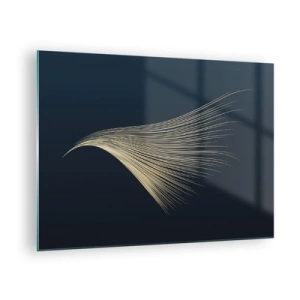 Schilderen op glas - Een gouden lijn die lijkt op een vleugel op een marineblauwe achtergrond - 70x50cm - Als het haar van een engel - Moderne wanddecoratie voor woonkamer en slaapkamer ARTTOR