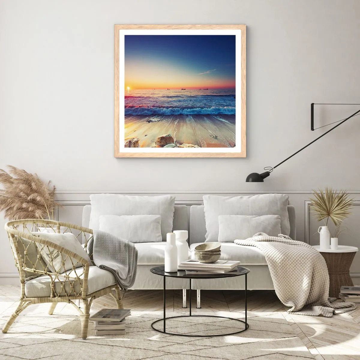 Een poster in een licht eiken lijst - Hoe zit het met de horizon? - 40x40 cm