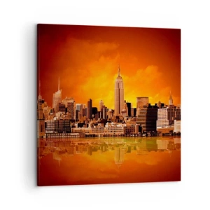 Schilderen op canvas - Het grote stadspanorama in geel en brons - 50x50 cm