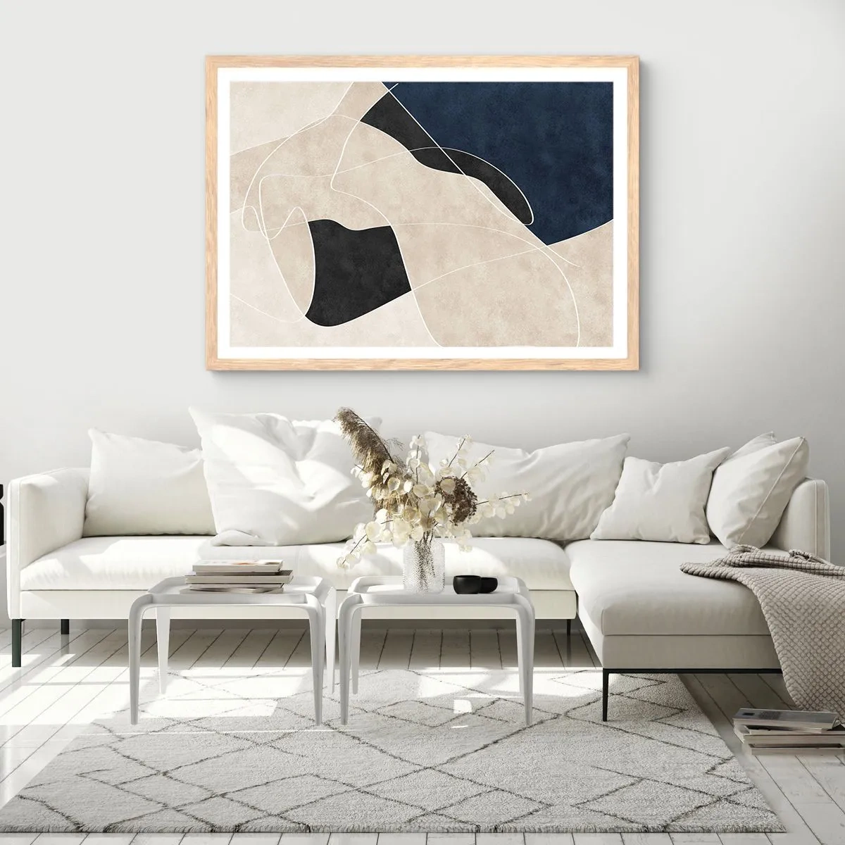Een poster in een licht eiken lijst - Abstracte compositie – kleurcontrast - 70x50 cm