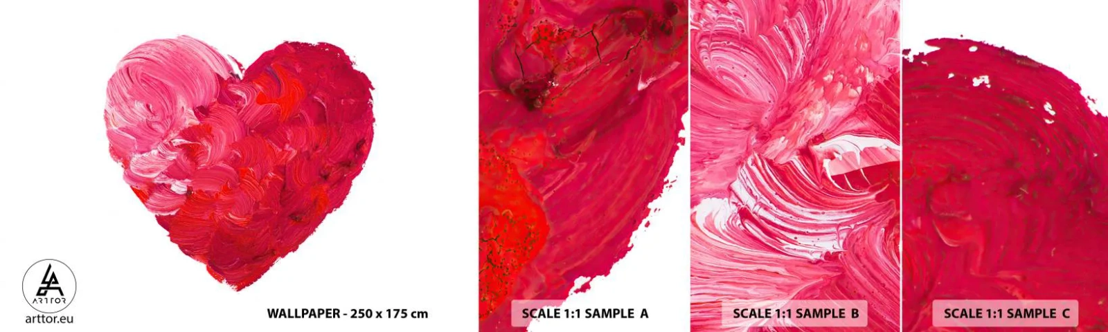 Fotobehang Monster Zelfklevend Deluxe Sticker - Alles wat je nodig hebt is liefde - Abstractie, Rood hart, Symbool van liefde - 100x30 cm