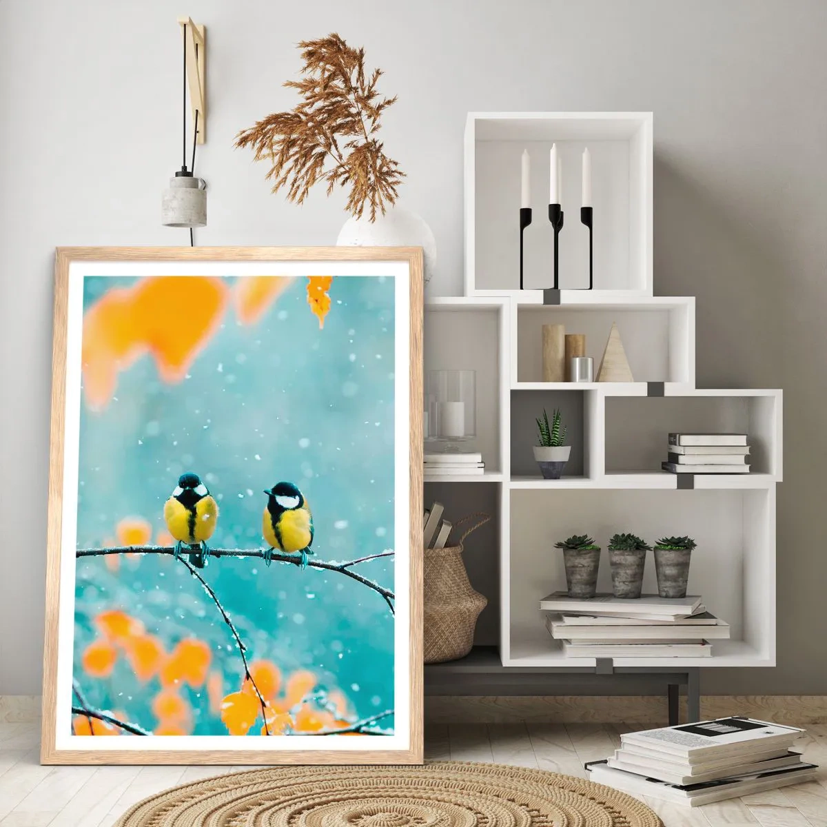 Een poster in een licht eiken lijst - Vogelroddel - 70x100 cm