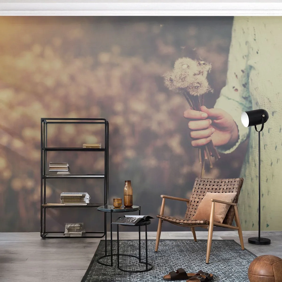 Fotobehang Premium Sand - Bewaar ze alsjeblieft - Paardebloem, Wei, Natuur - 200x140 cm