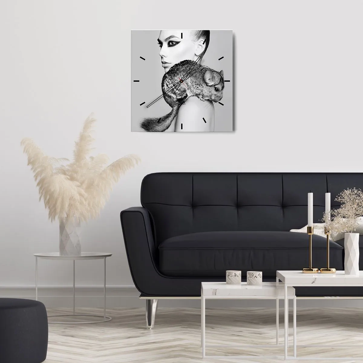 Wandklok - Klok - Dame met een chinchilla - 30x30 cm