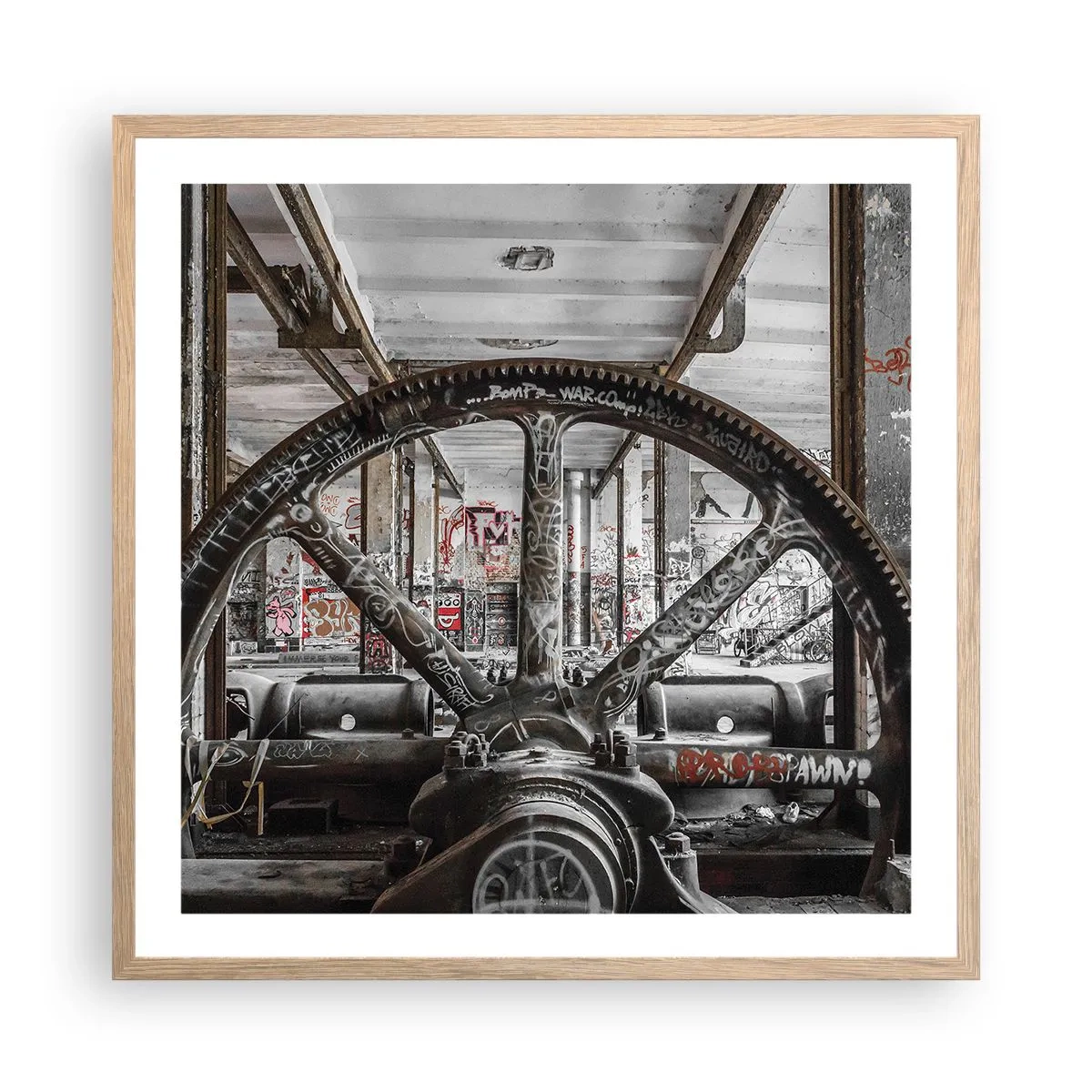 Een poster in een licht eiken lijst - Het geheime leven van de fabriek - 60x60 cm