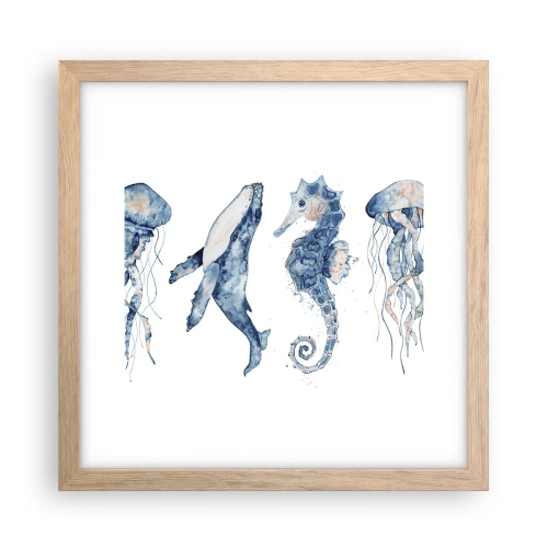 Een poster in een licht eiken lijst - Zee wonderen - 30x30 cm