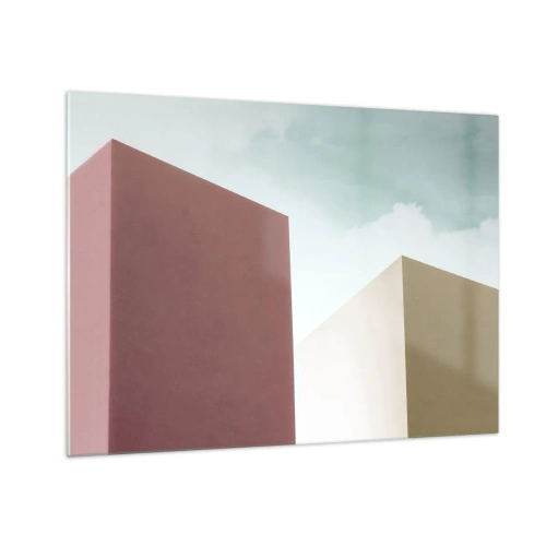 Schilderen op glas - Geometrische gebouwen in pastelkleuren - 70x50cm - De geometrie van een zonnige zomer - Moderne wanddecoratie voor woonkamer en slaapkamer ARTTOR