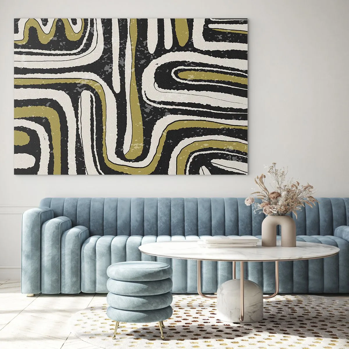 Schilderen op glas - Abstracte patronen in zwart, wit en goud - 70x50cm - Compositie: wegen en steegjes - Moderne wanddecoratie voor woonkamer en slaapkamer ARTTOR