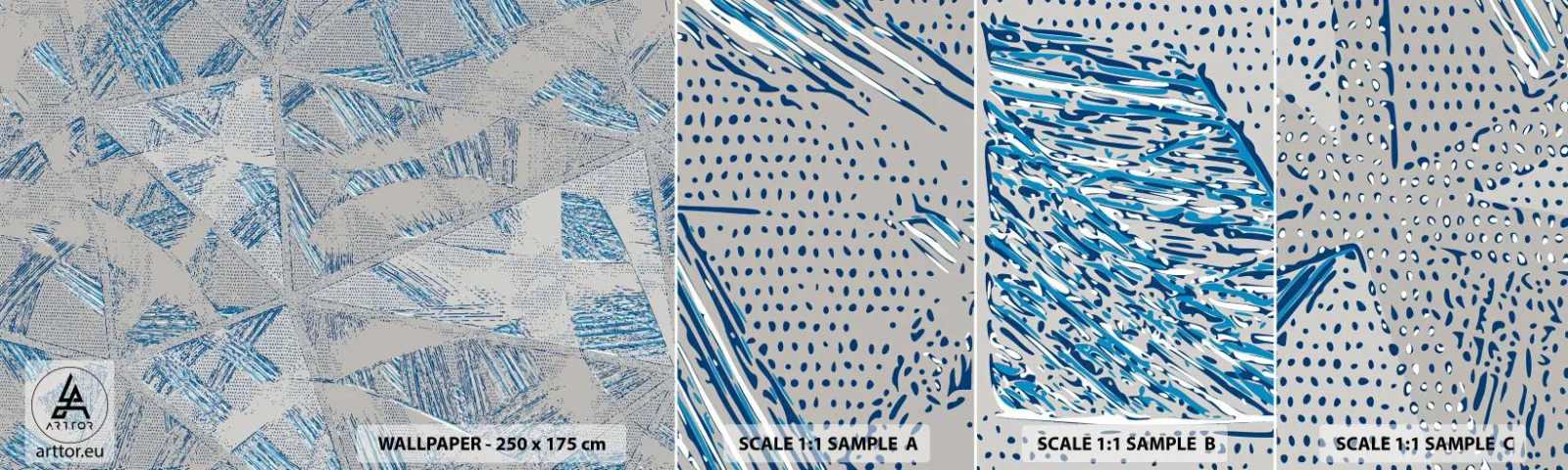 Fotobehang Monster Zelfklevend Deluxe Sticker - In een blauwgrijs labyrint - Krabbels, Helder, Chaos - 100x30 cm