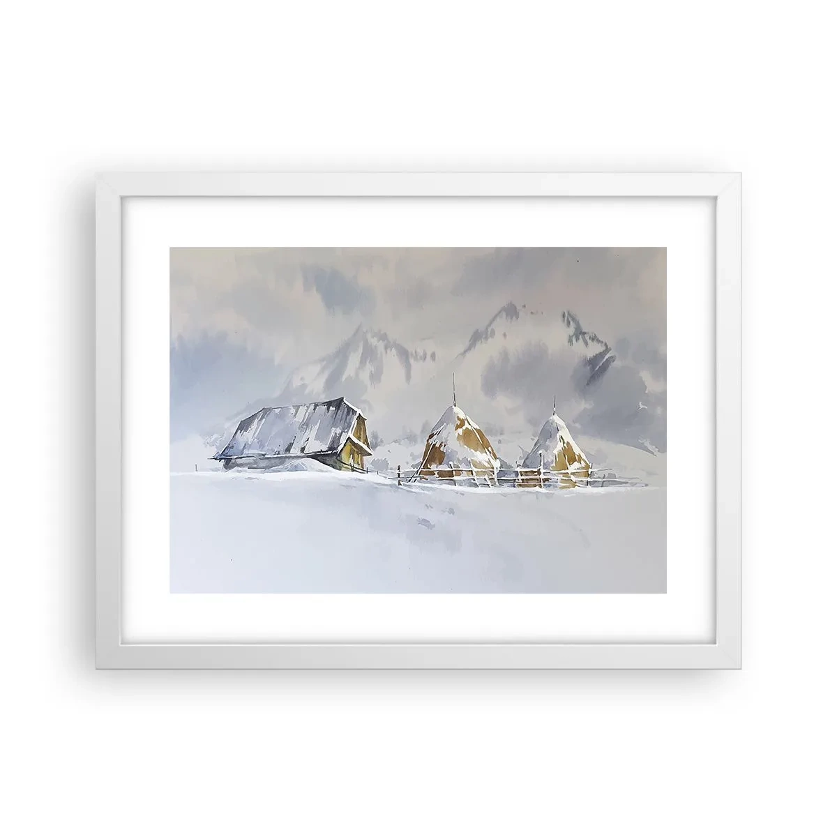 Poster in een witte lijst - In een besneeuwde vallei - 40x30 cm
