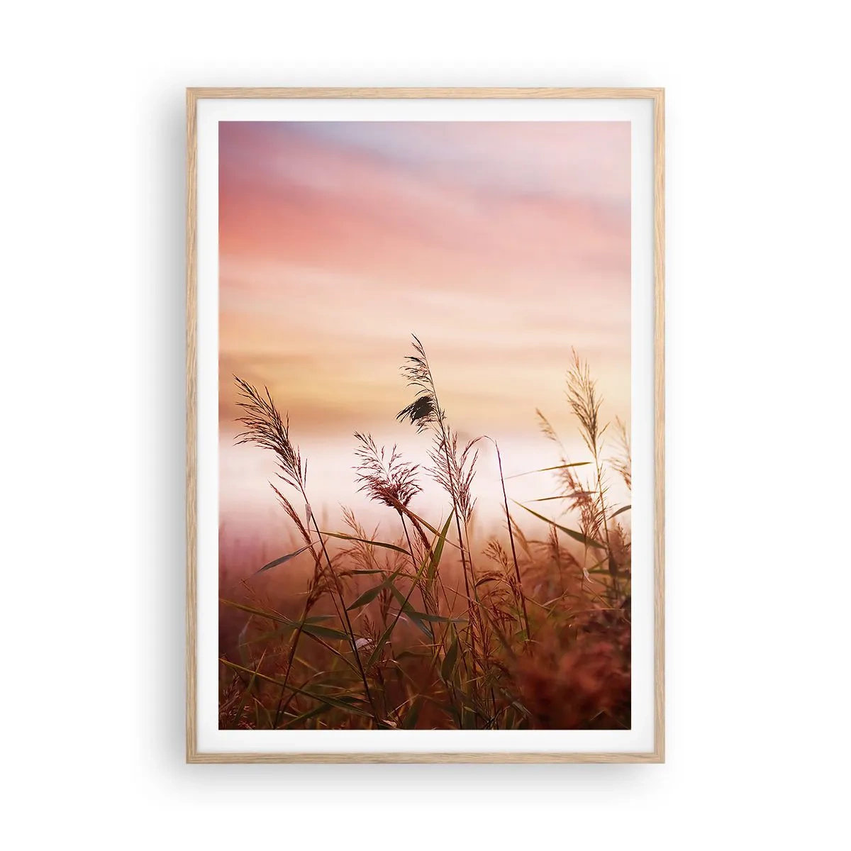 Een poster in een licht eiken lijst - Vliegers, paardebloemen, wind - 70x100 cm